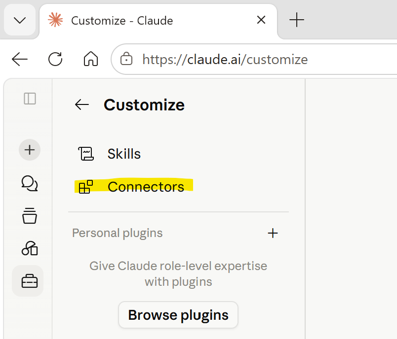 Claude Customize page with Connectors highlighted